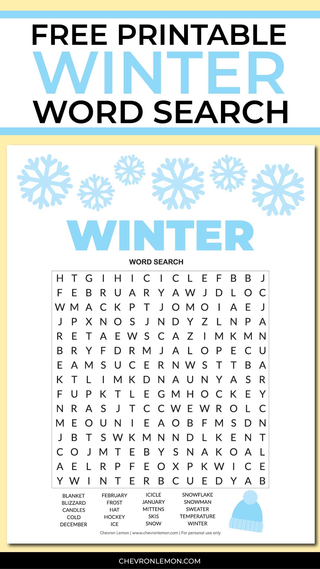 Printable Winter Word Search Chevron Lemon Printable Winter Word Search Chevron Lemon