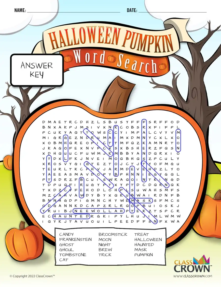 Pumpkin Word Search Puzzles ClassCrown
