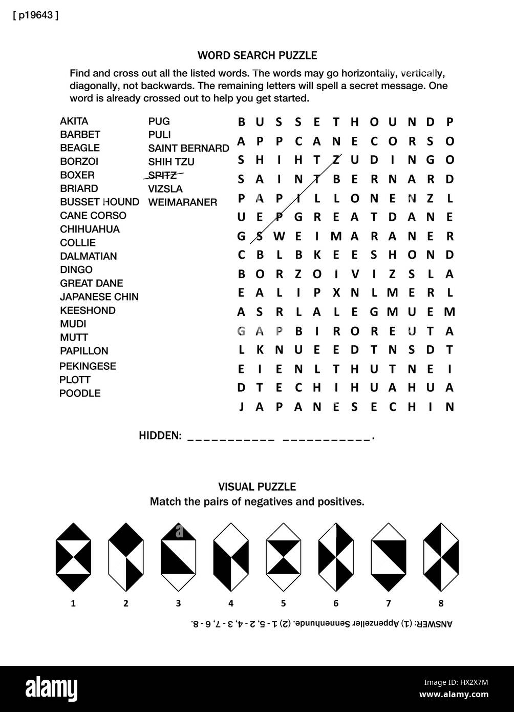 Puzzle Page With Two Brain Games Dogs Themed Word Search Puzzle And Visual Riddle Black And White A4 Or Letter Sized Answer Included Stock Vector Image U0026 Art Alamy