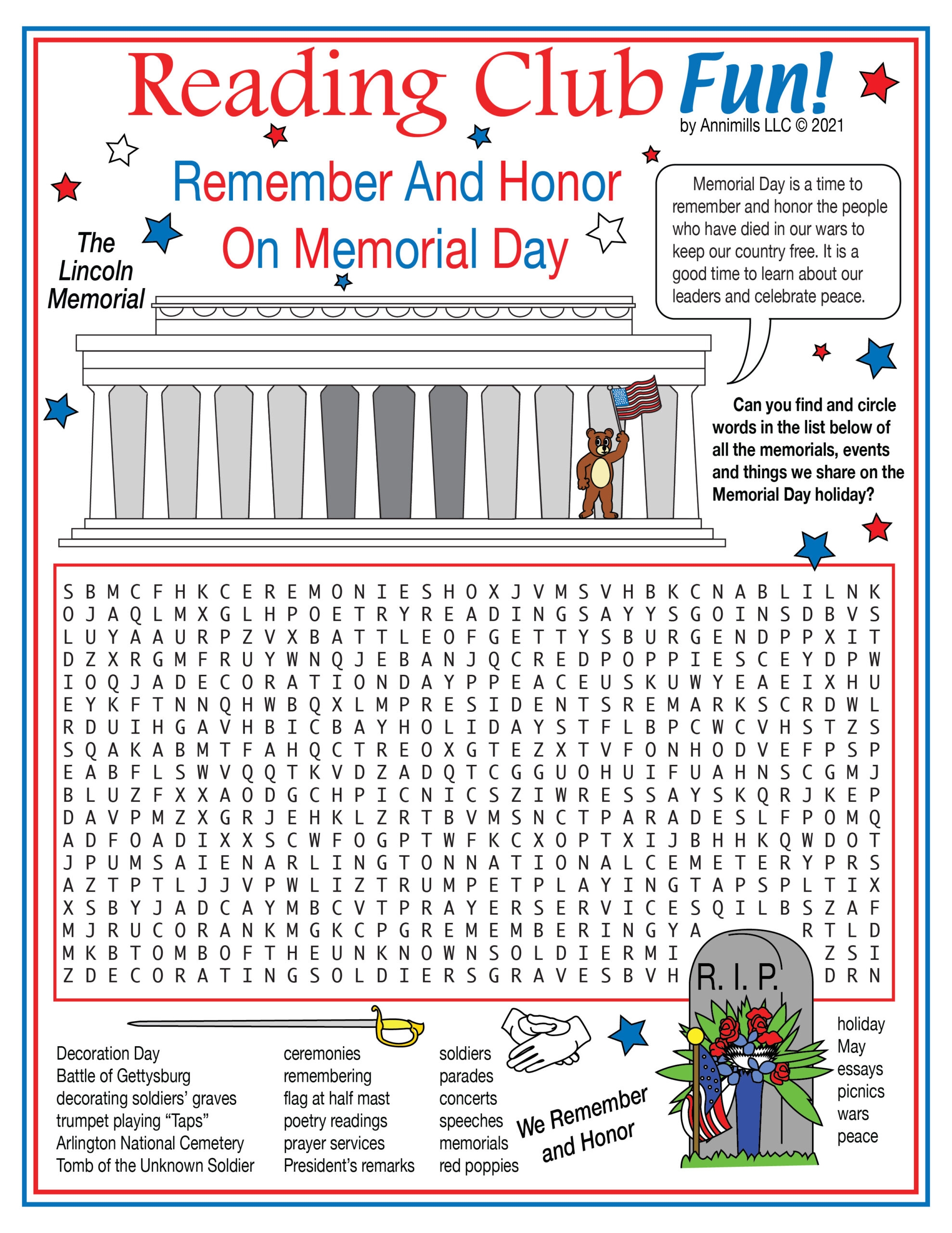 Remember On Memorial Day Themed Activity Set Word Search Puzzle Made By Teachers