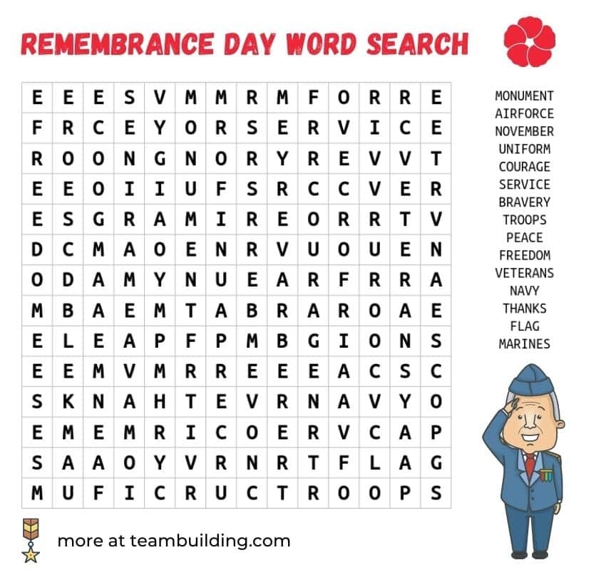 Free Veterans Day Word Search Printables