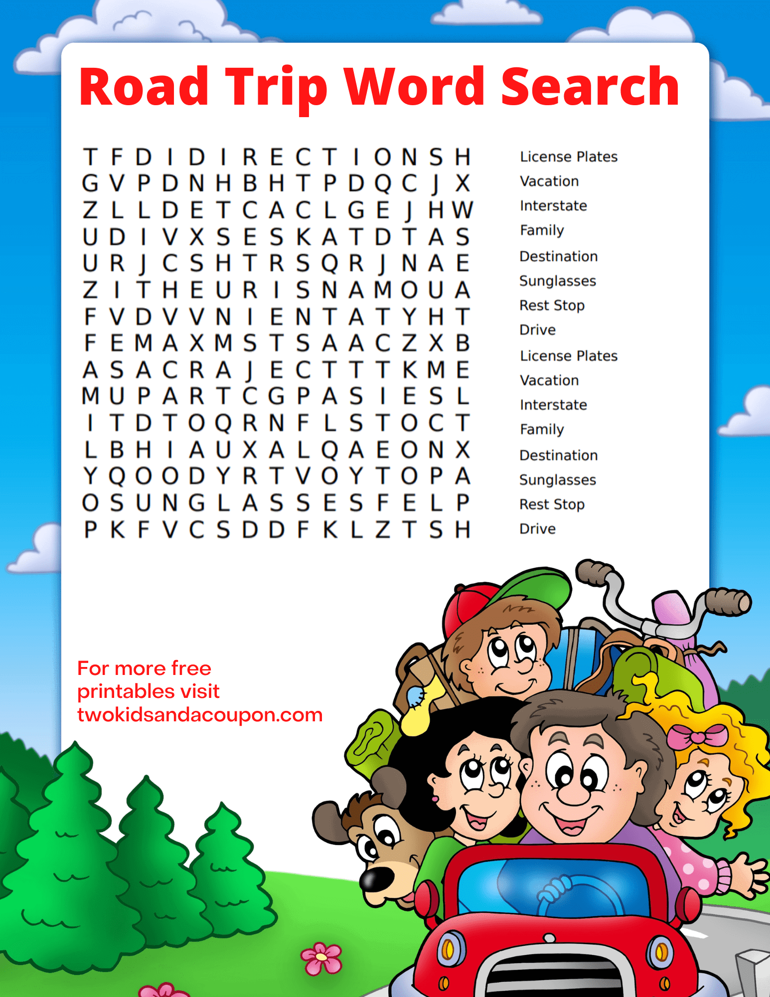 Road Trip Word Search Two Kids And A Coupon