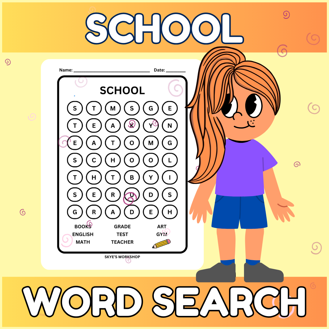SCHOOL Word Search Find The Words And Fill In The Bubbles Art ELA Gym And Math Classful
