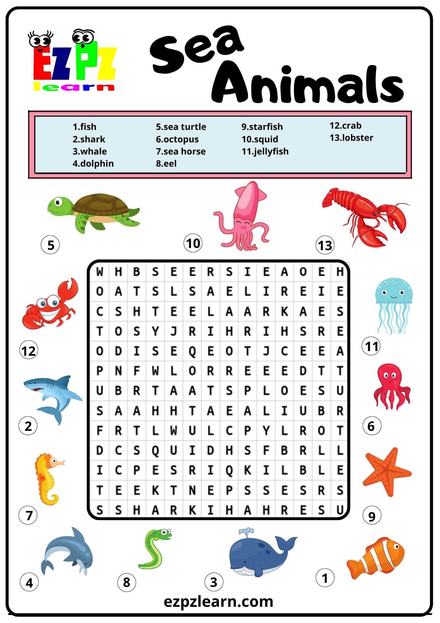 Sea Animals Word Search 2 Ezpzlearn Sea Animals Word Search 2 Ezpzlearn