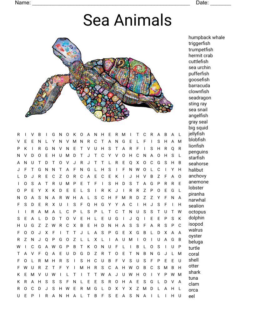 Ocean Animals Word Search Printable Ocean Animals Word Search Printable