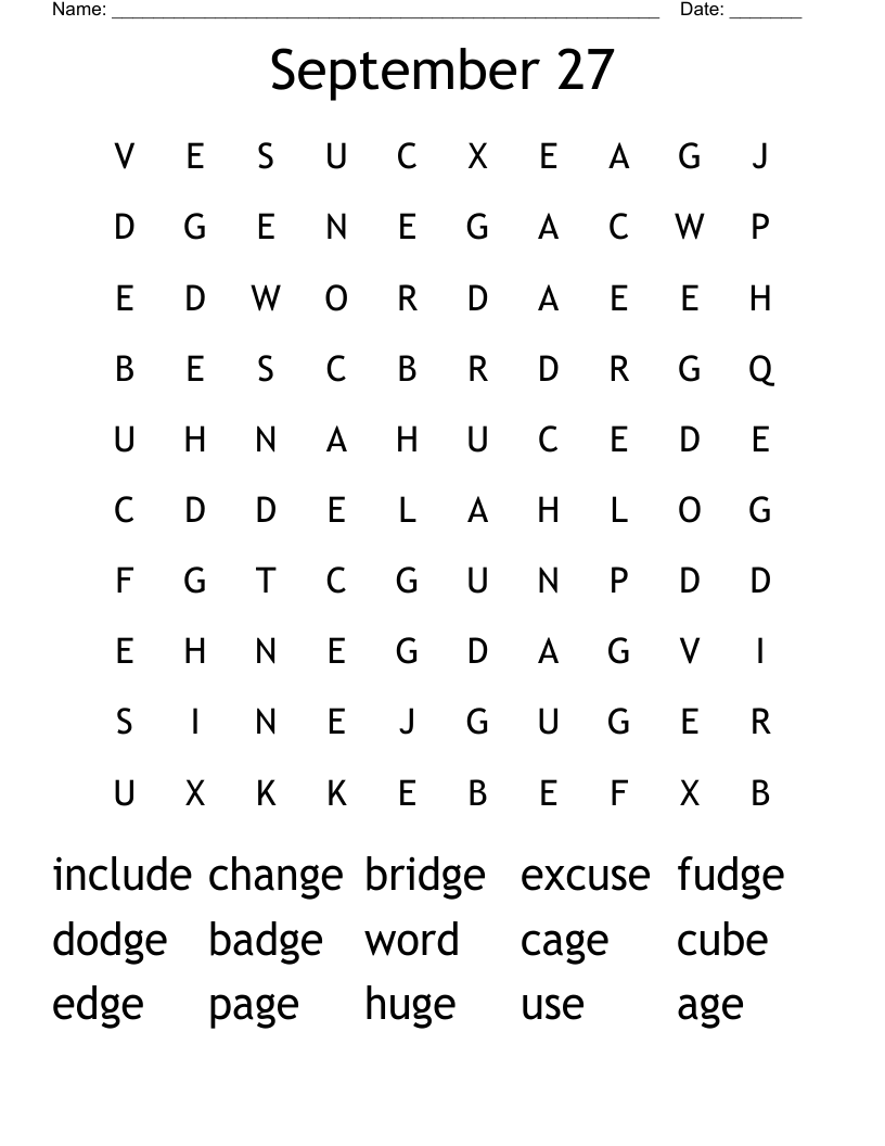 September 27 Word Search WordMint September 27 Word Search WordMint