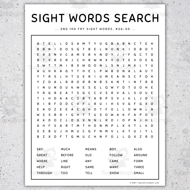 Sight Words Games Word Search 2nd 100 Fry Words SET 6 By Teach Simple