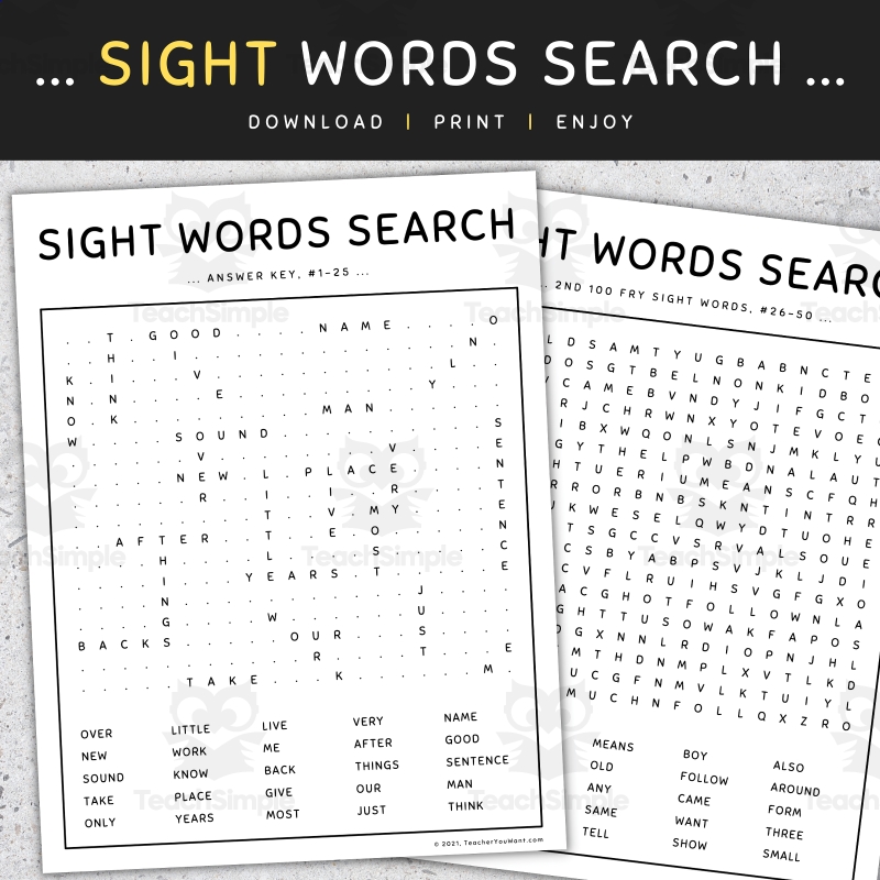 Sight Words Games Word Search 2nd 100 Fry Words SET 6 By Teach Simple