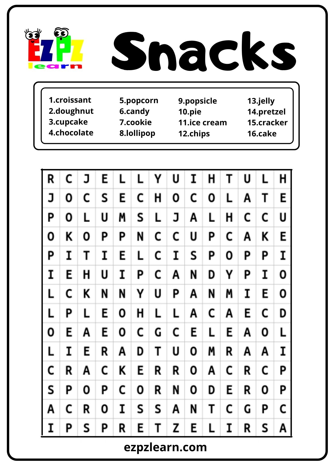 Snacks Desserts Word Search Ezpzlearn Snacks Desserts Word Search Ezpzlearn
