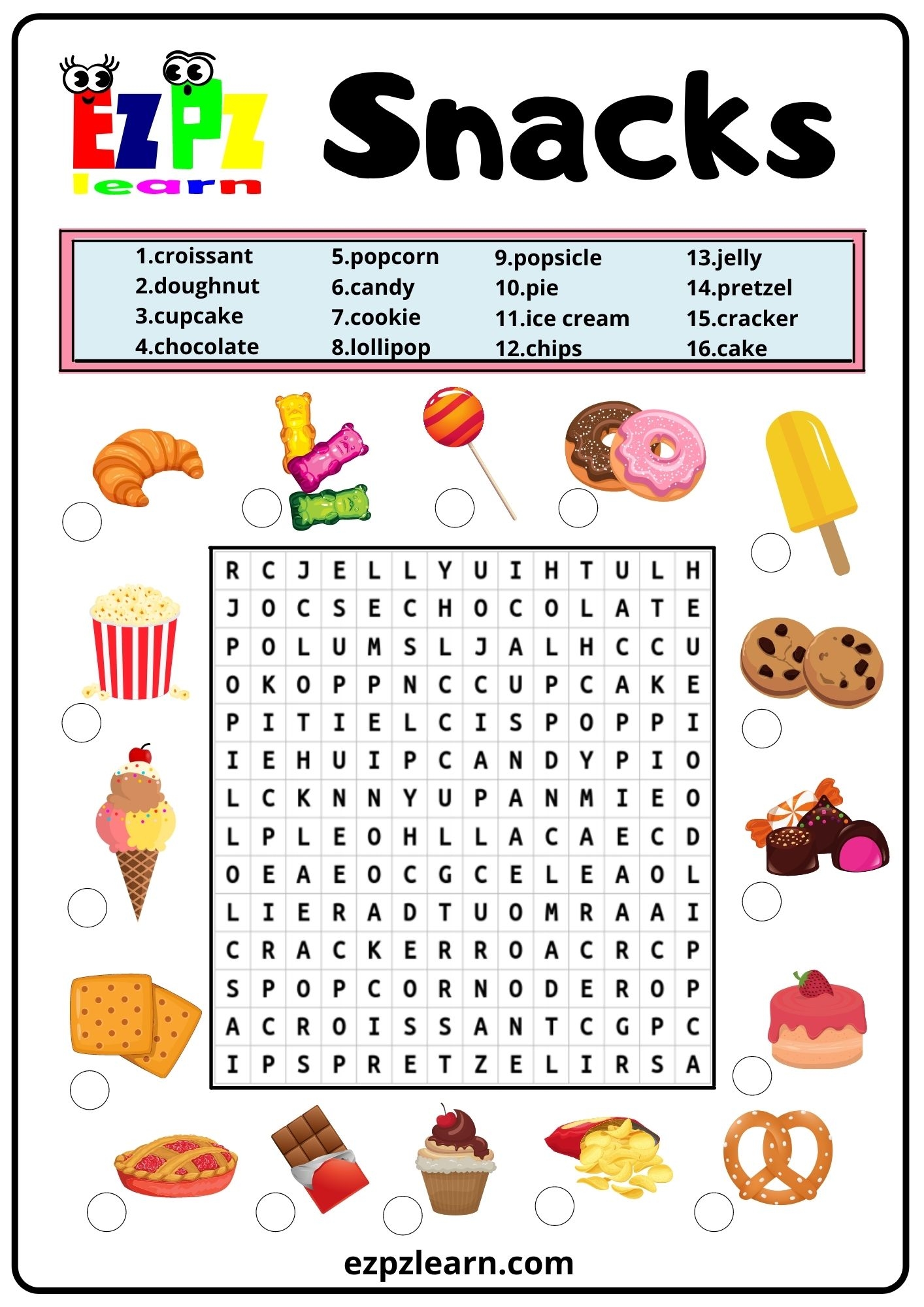 Snacks Word Search 2 Ezpzlearn