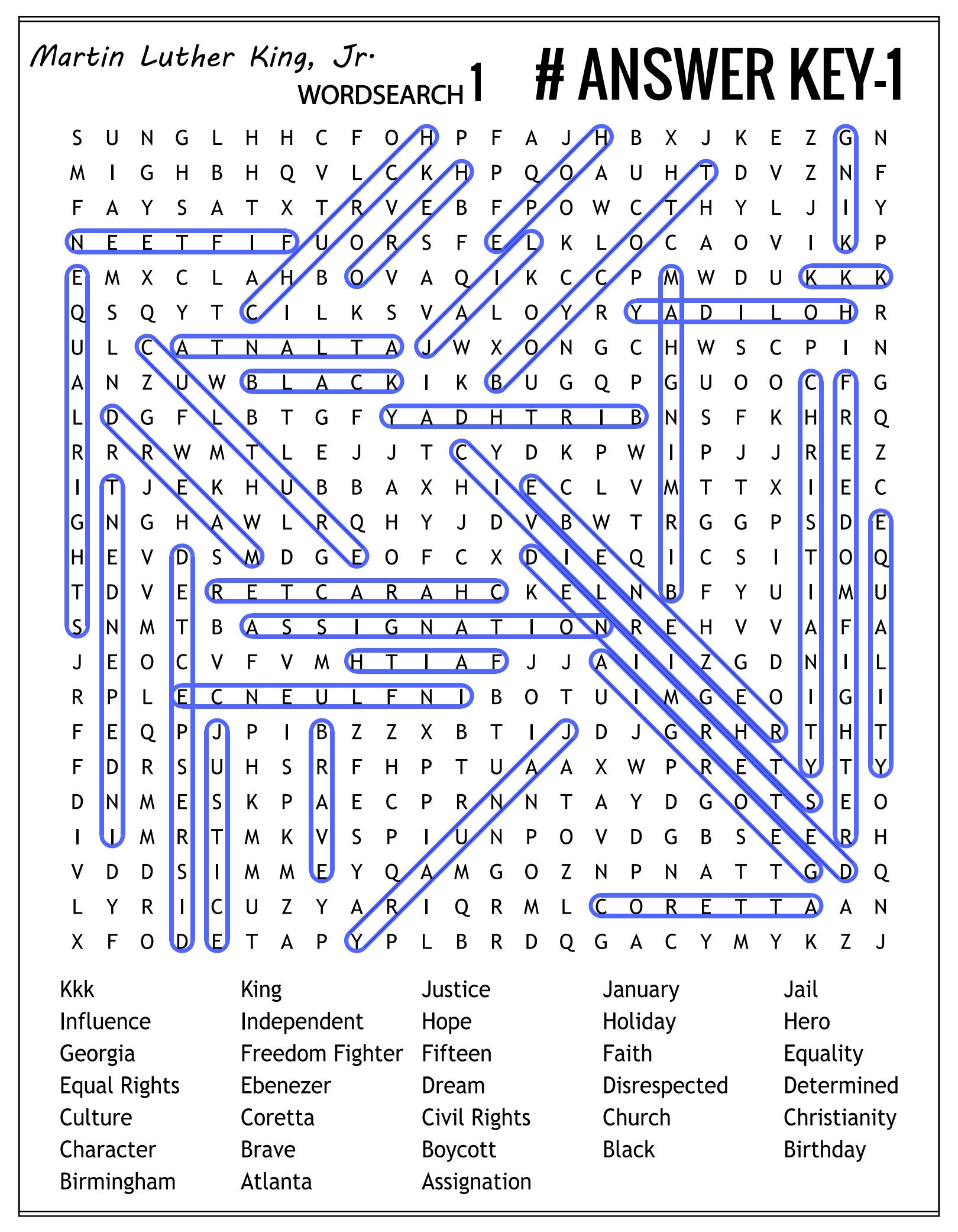 Martin Luther King Word Search For Kids