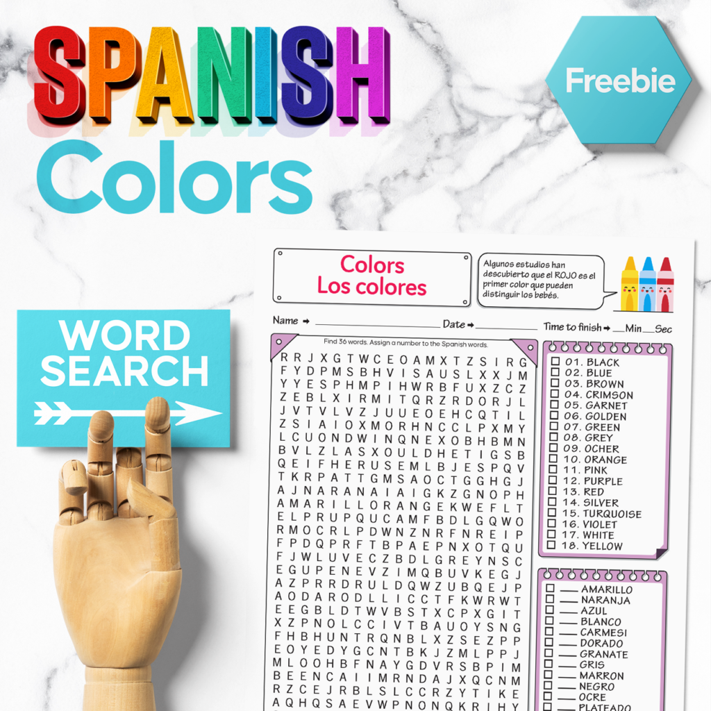 Spanish Colors Word Search Free Printable To Learn The Colors Spanish Colors Word Search Free Printable To Learn The Colors