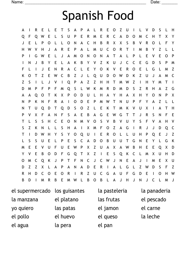 Food Word Search Pdf