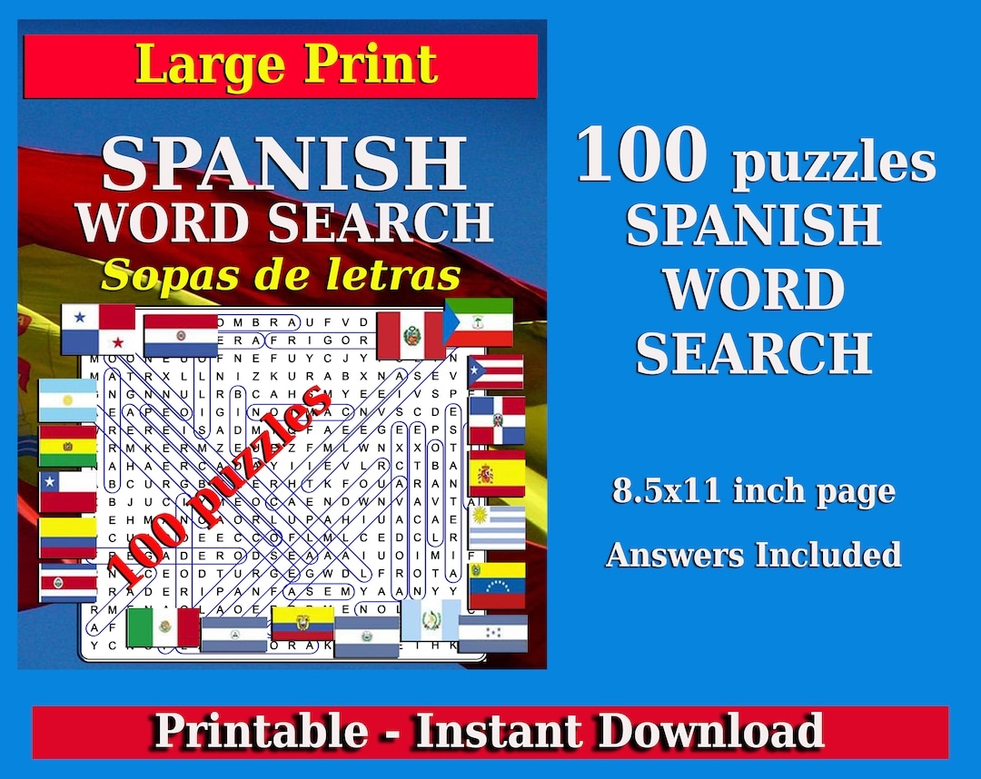 Spanish Word Search Large Print Book For Adult Sopas De Letras En Espa ol Etsy