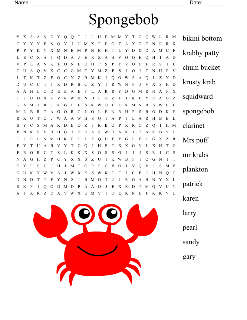 Spongebob Squarepants Word Search WordMint
