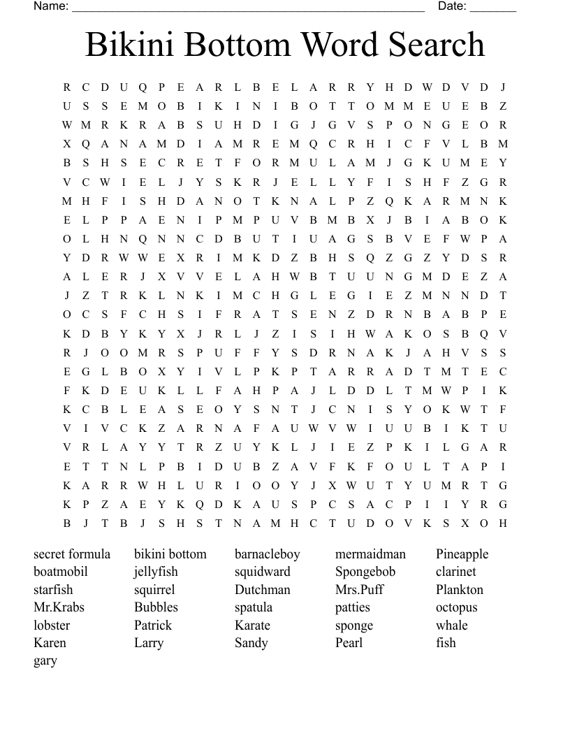 Spongebob Squarepants Word Search WordMint