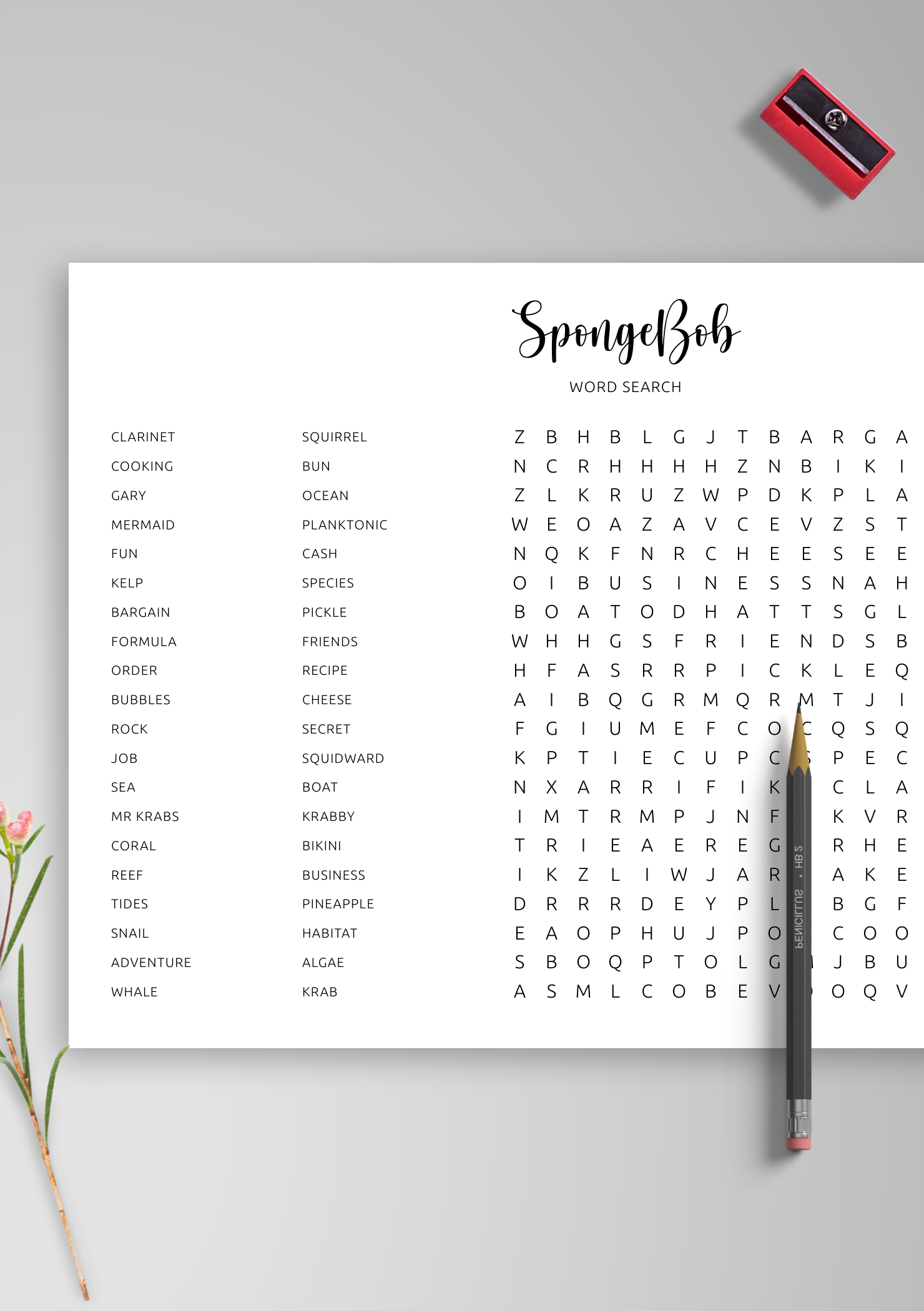Free Printable Spongebob Word Search