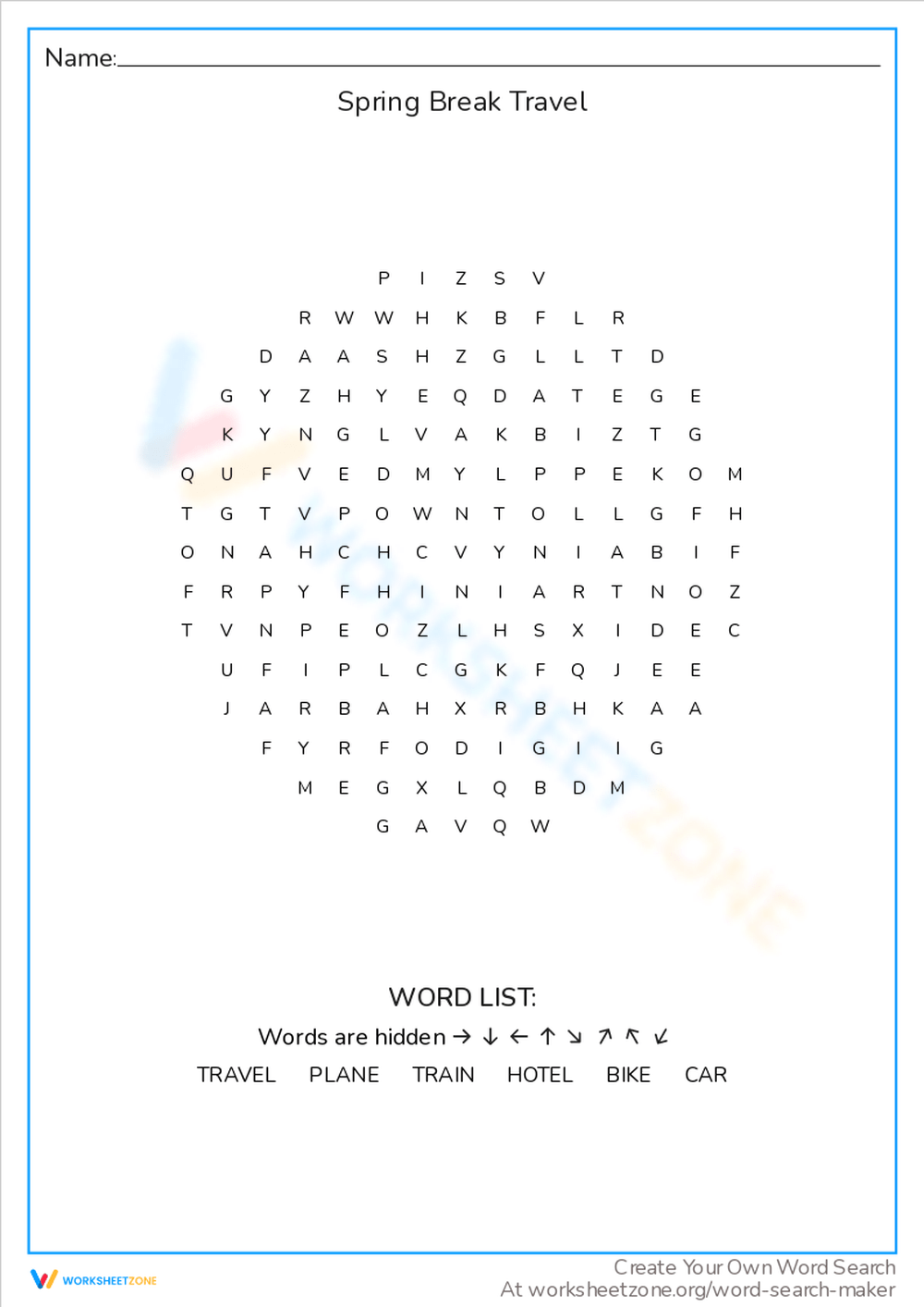 Spring Break Word Search