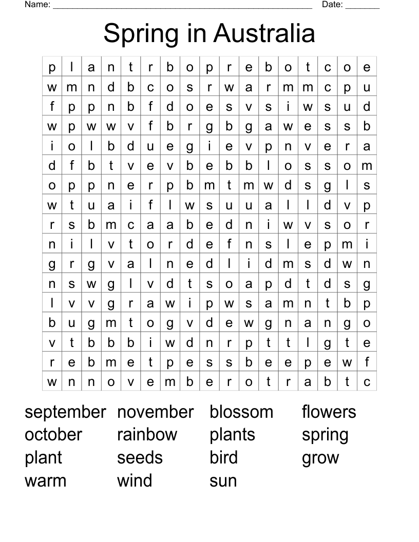 Spring In Australia Word Search WordMint Spring In Australia Word Search WordMint