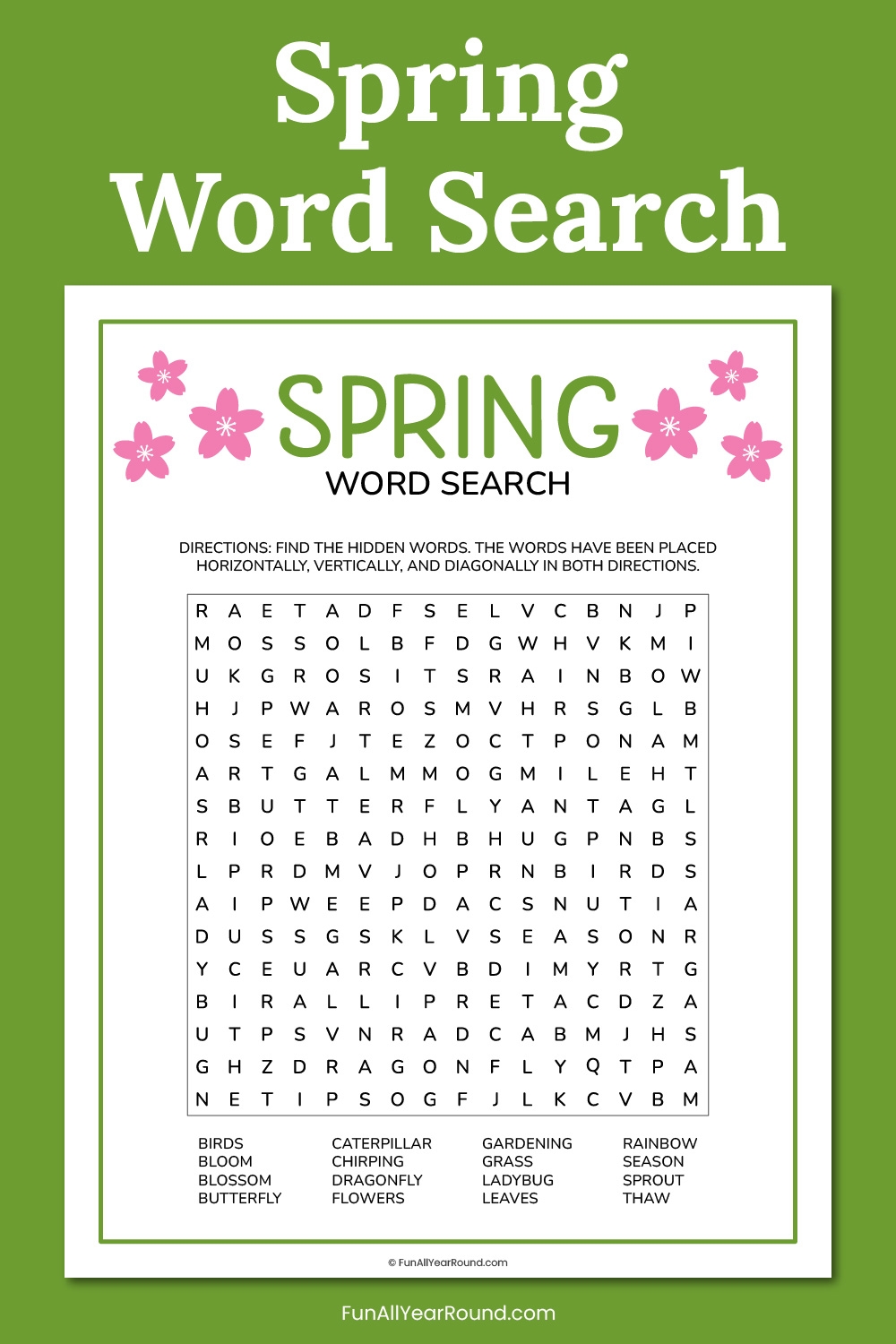 Spring Word Search Printable