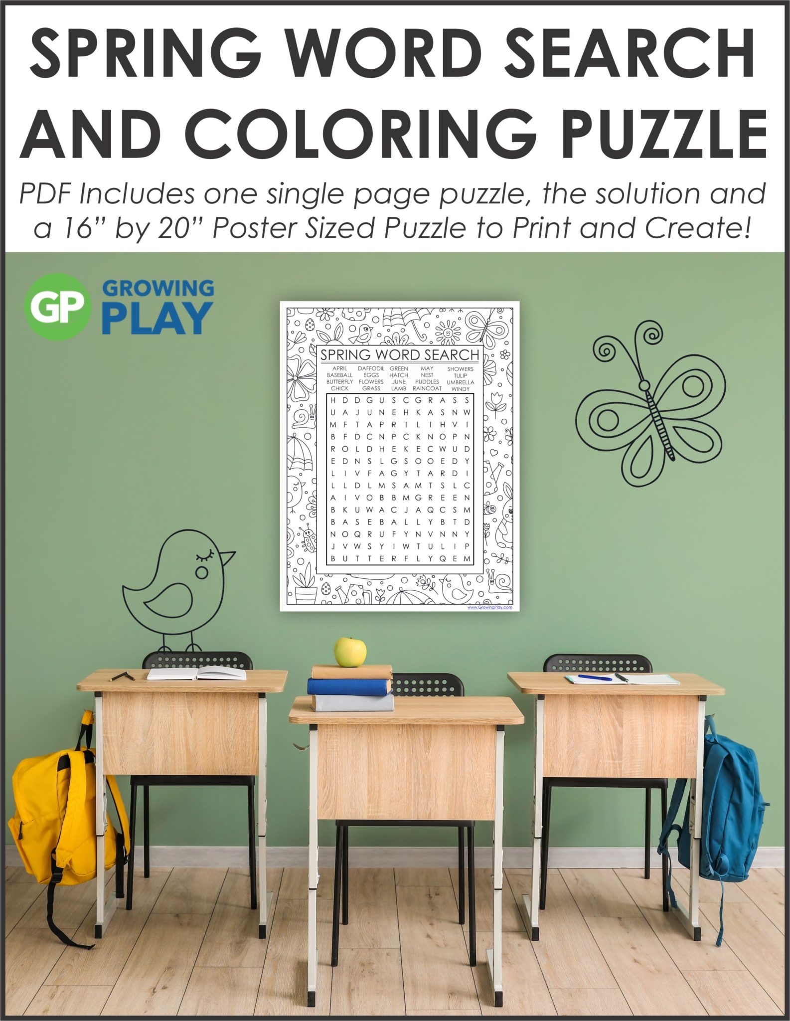 Spring Word Search Printable Poster Growing Play