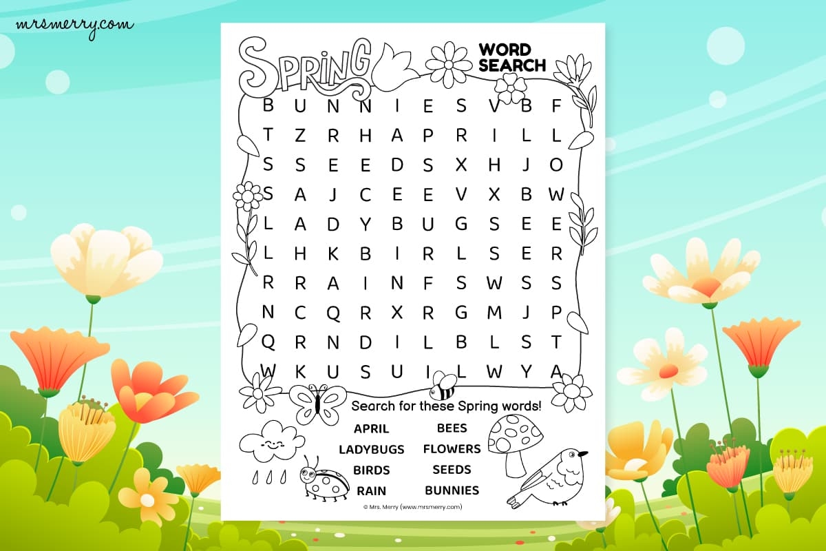Spring Word Search Puzzle Free Printable Mrs Merry Worksheets Library