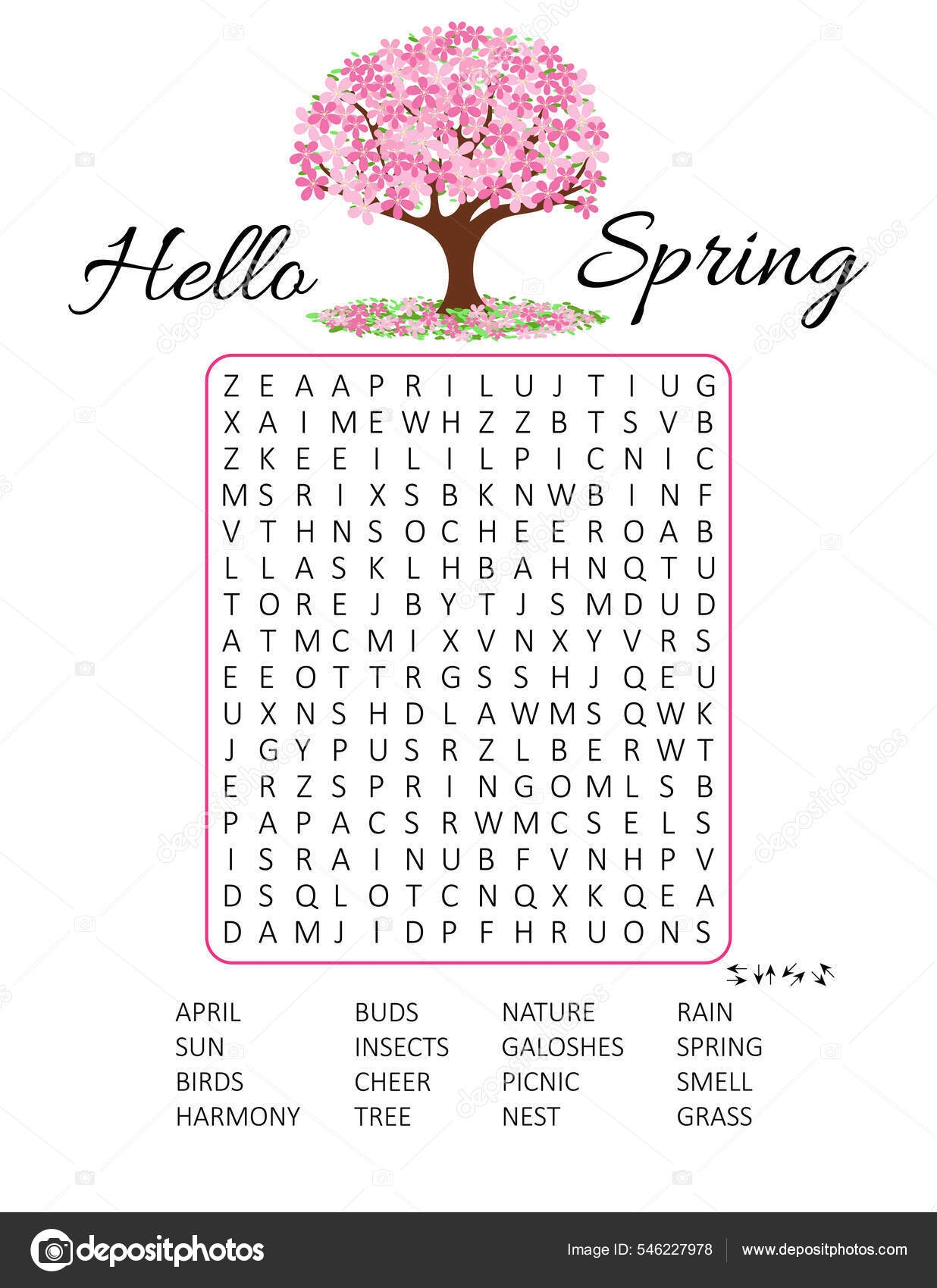 Spring Word Search Puzzle Logic Game Learning English Words Printable Stock Vector By Nebula47 546227978