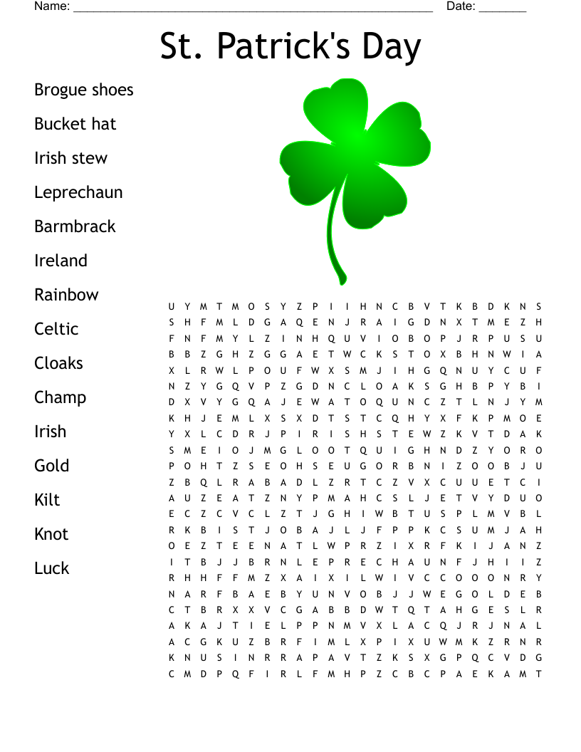 St Patrick's Day Word Search Printable Free
