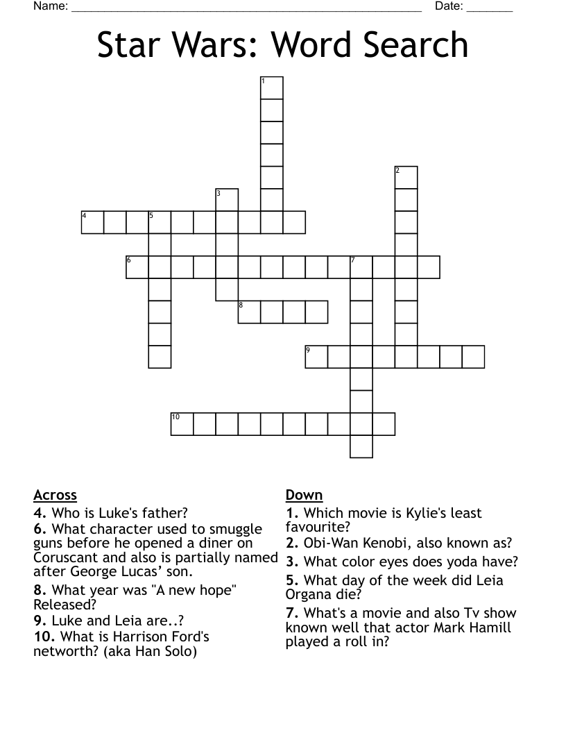 Star Wars Word Search Crossword WordMint