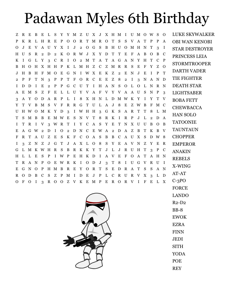 Star Wars Kids Word Search