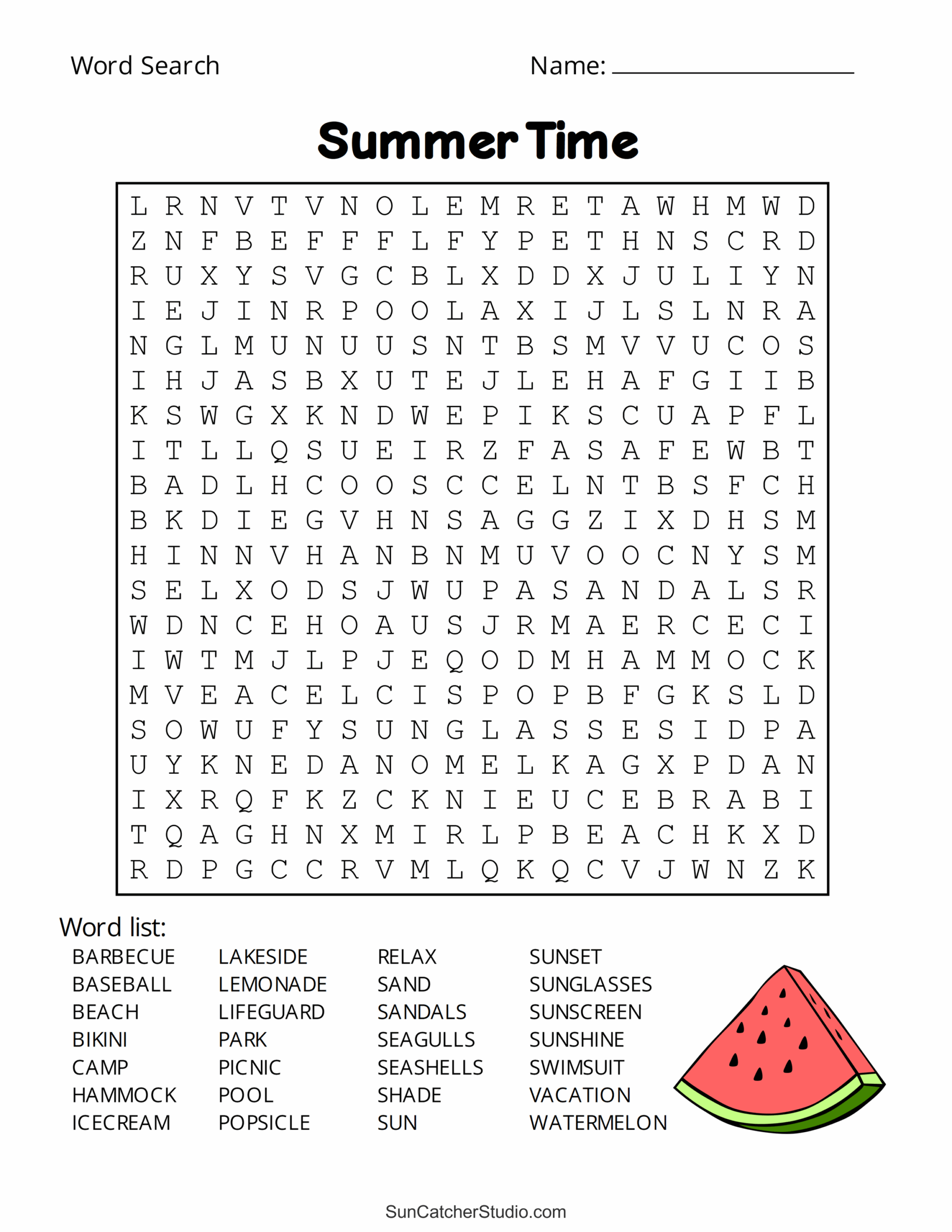 Summer Free Word Search Puzzle Worksheets Library