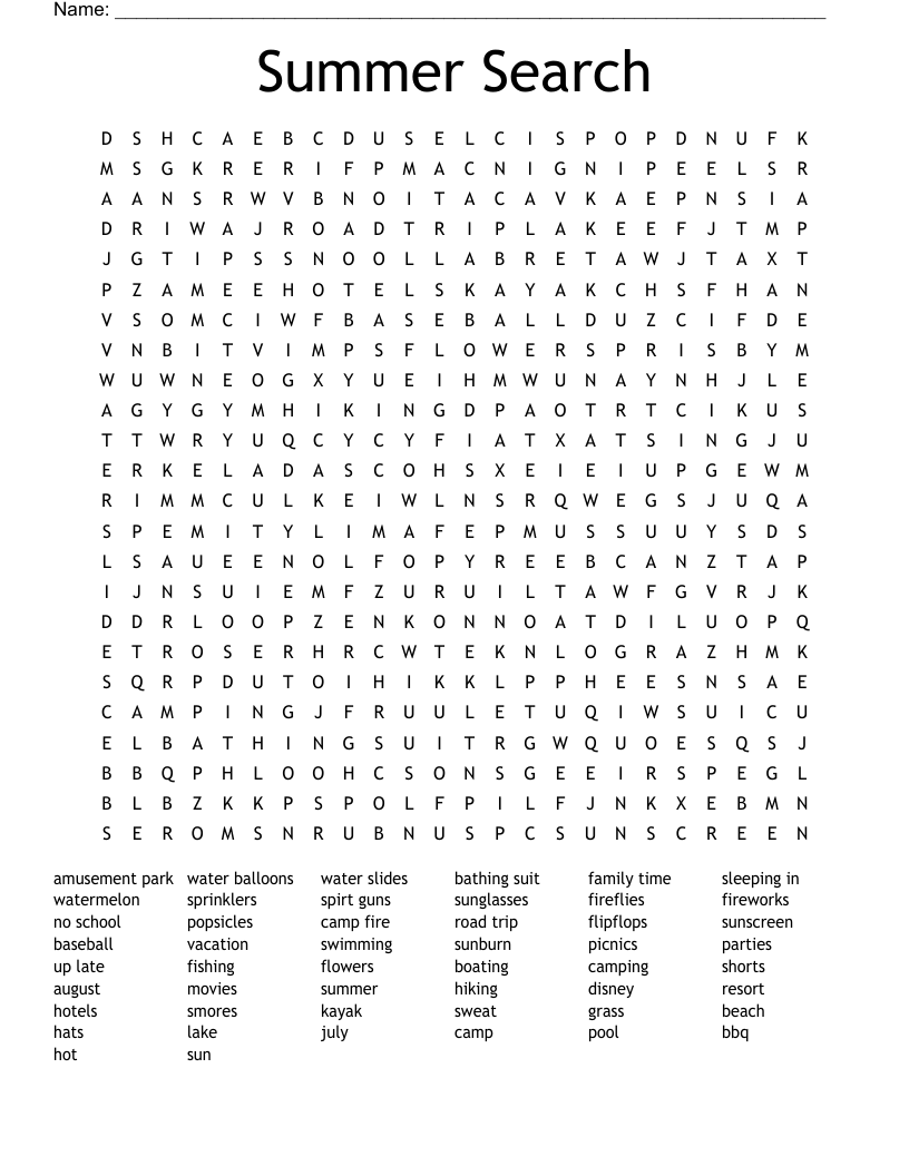 Summer Fun Word Search WordMint