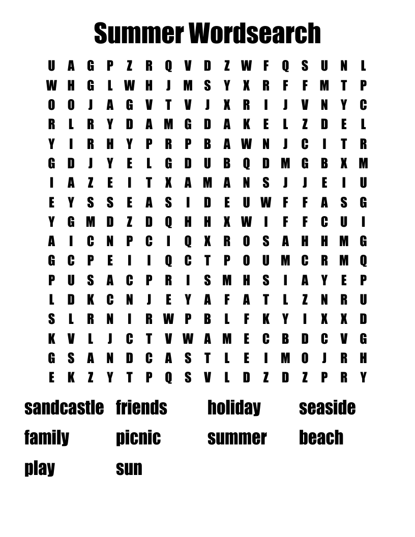 Summer Holiday Word Search WordMint Summer Holiday Word Search WordMint