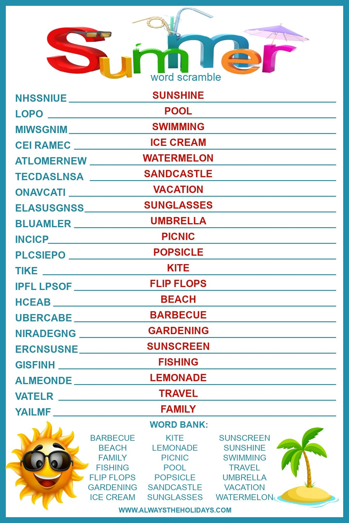Summer Word Search Printable Hard Summer Word Search Printable Hard