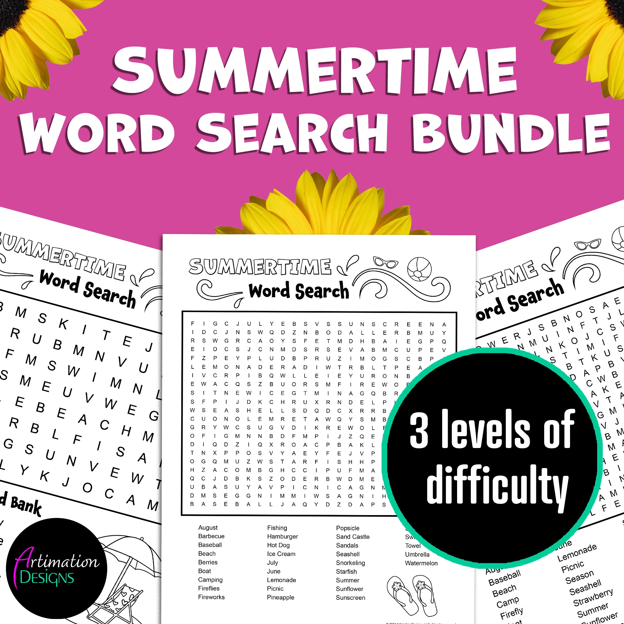 Summer Word Search Bundle Summer Word Games Easy Medium 