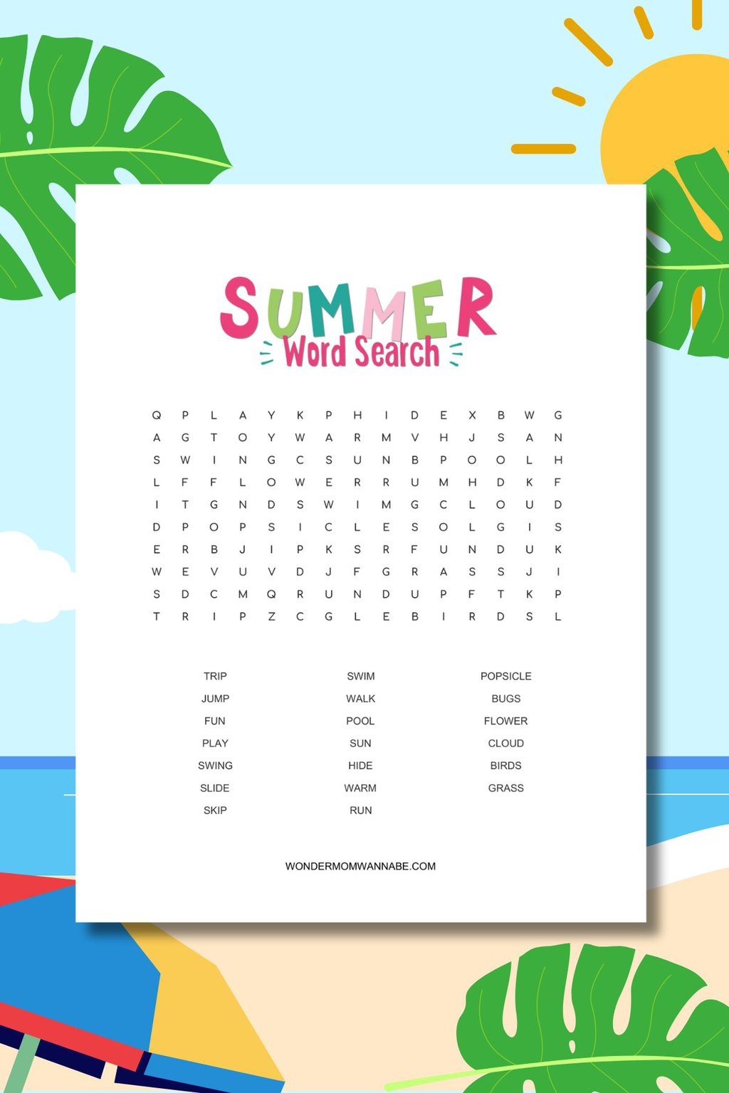 Summer Word Search For Kids