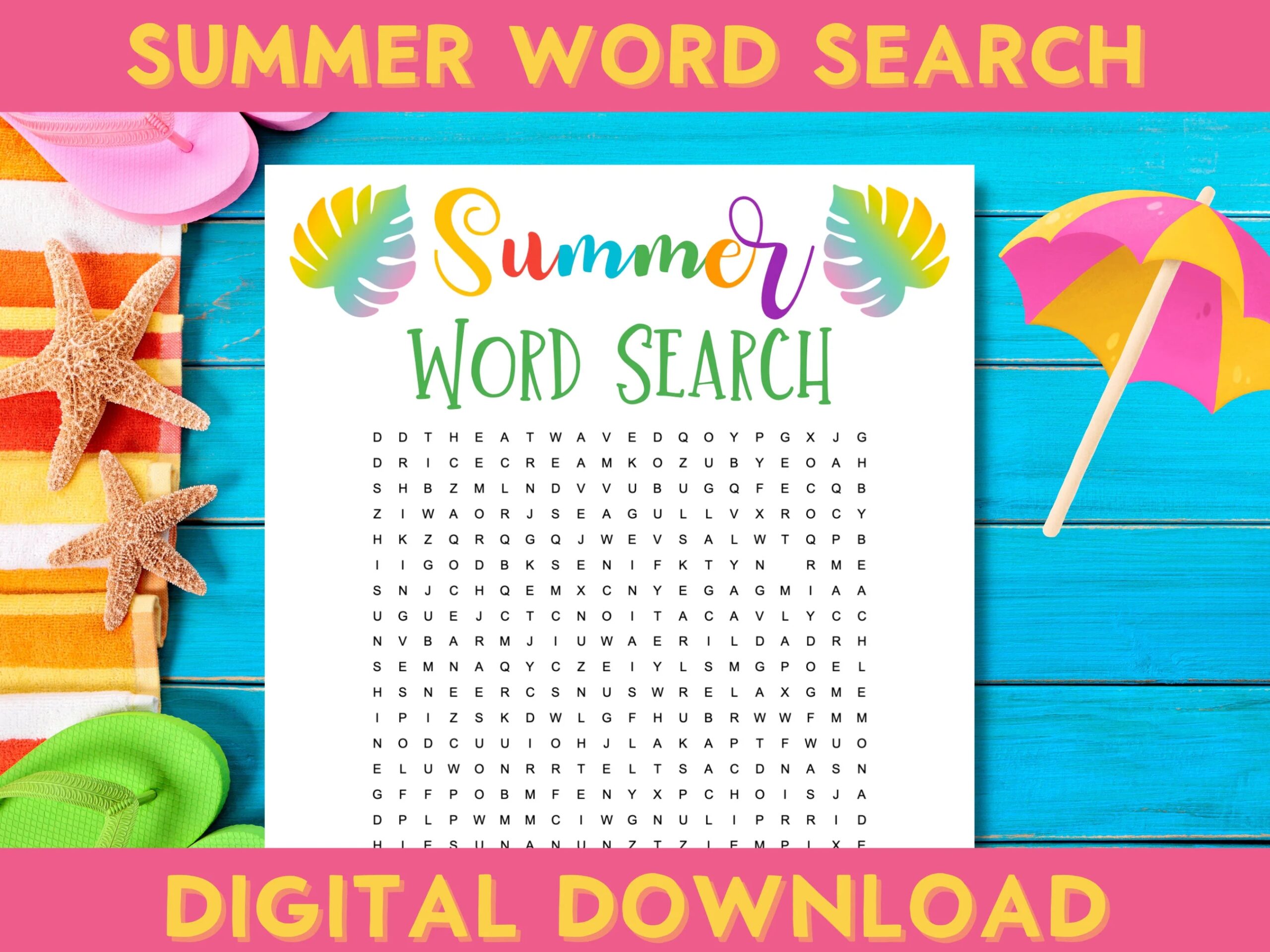 Summer Word Search Game Printable Activity Pool Party Family Fun End Of School Activities Etsy Ireland