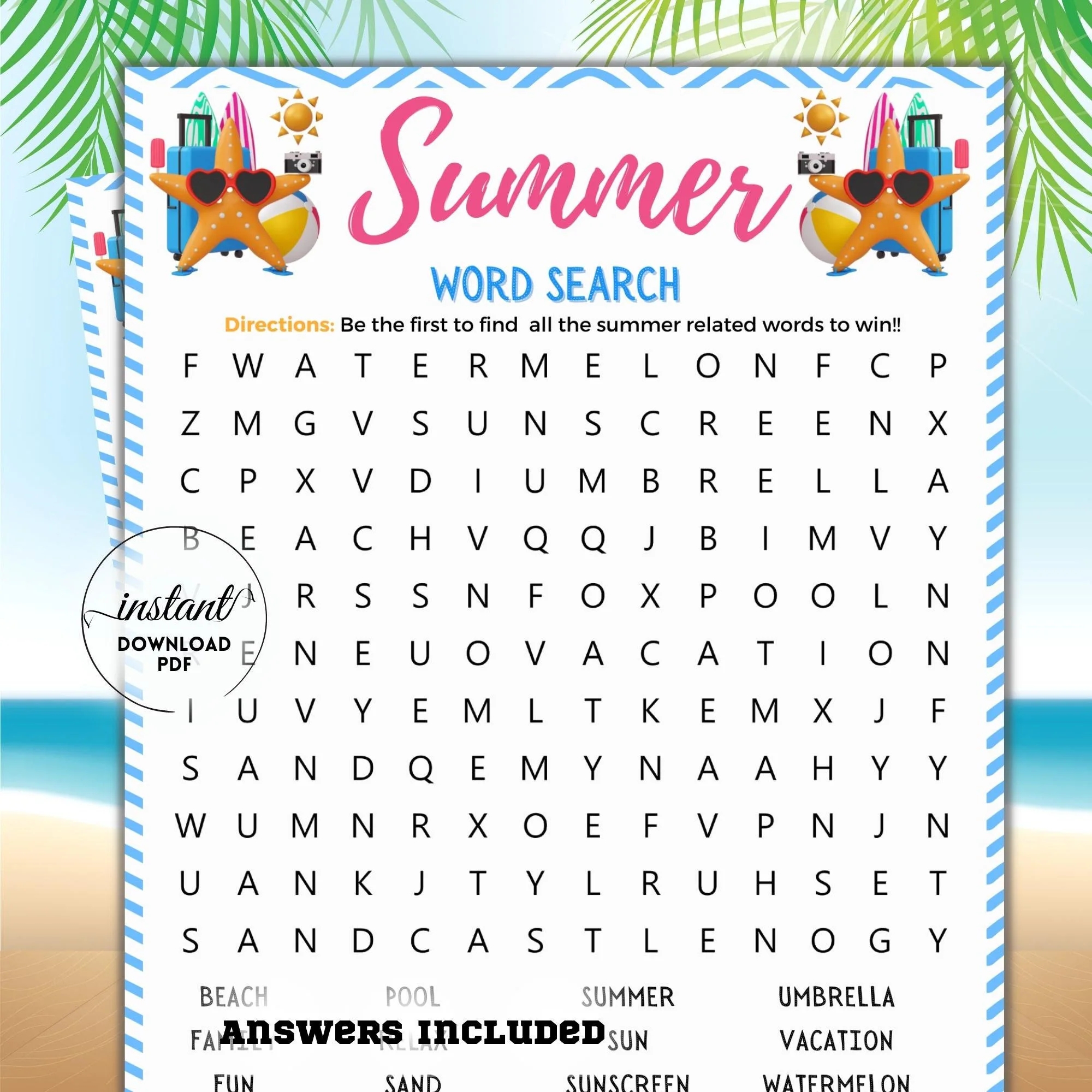Summer Word Search Free Printable Pdf