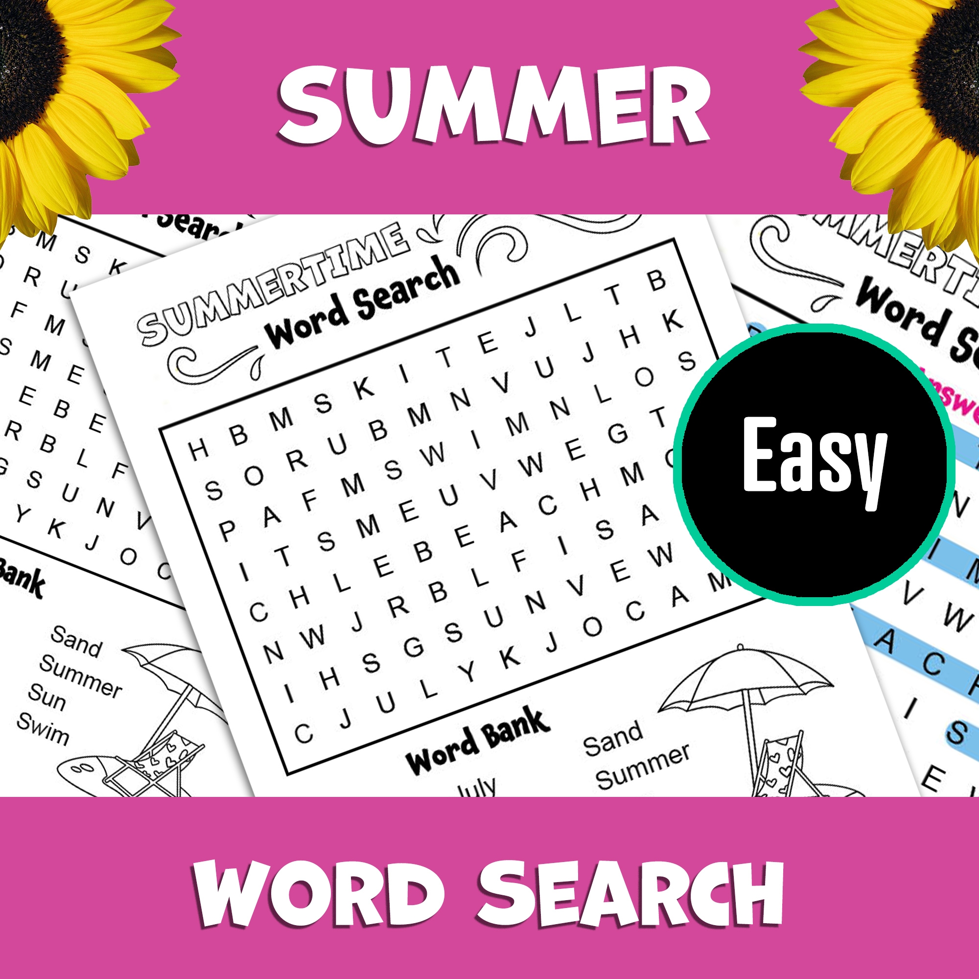 Easy Summer Word Search Free Printable