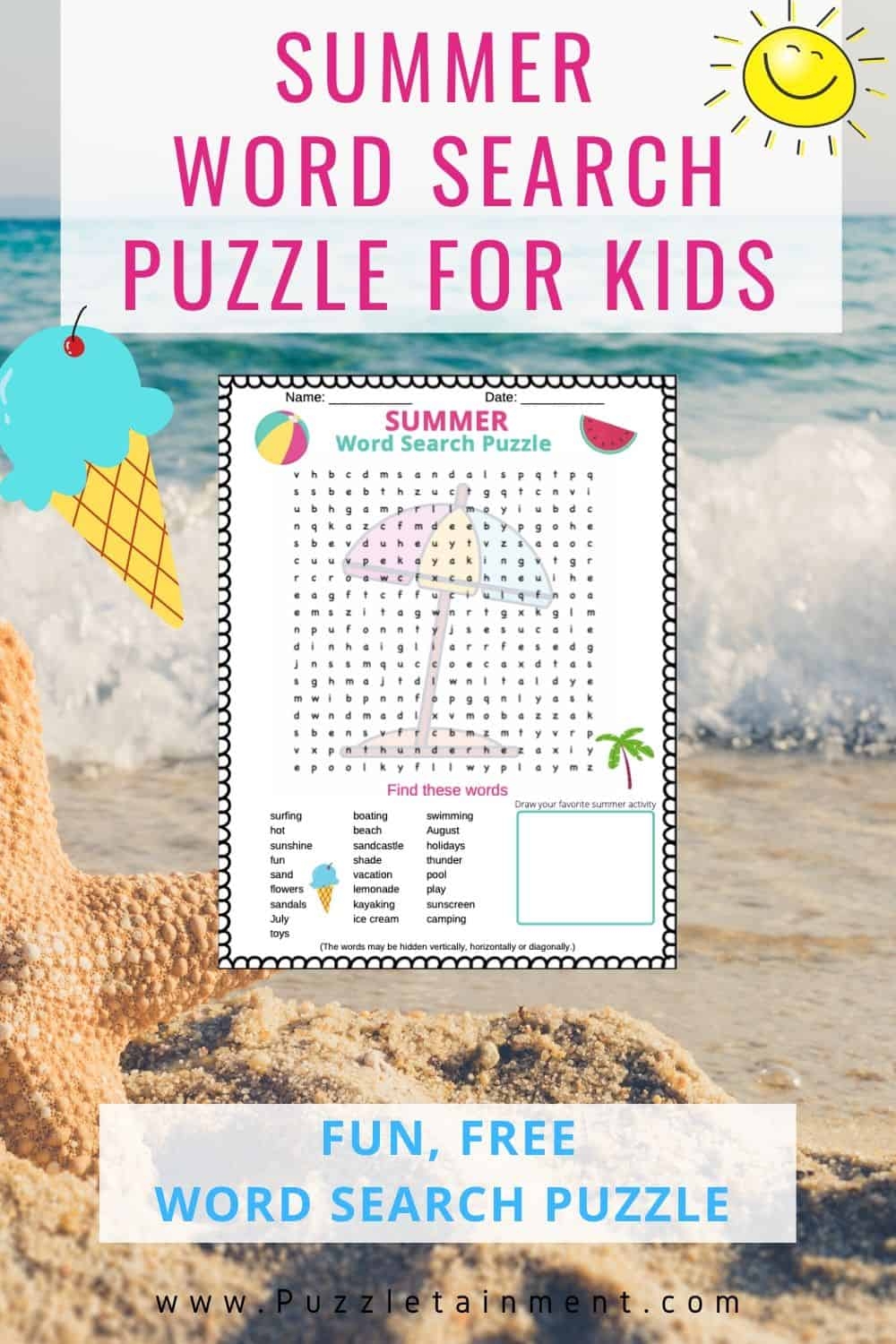 Summer Word Search Puzzle For Kids free Printable PDF Puzzletainment Publishing