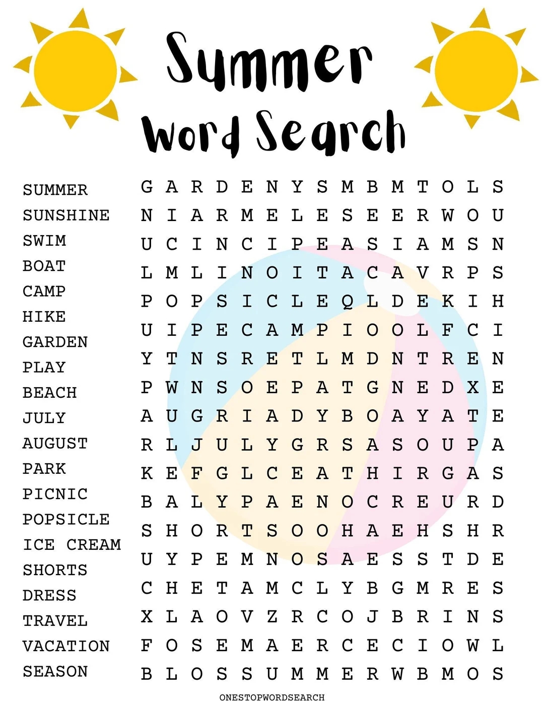 Summer Word Search Puzzle With Answer Sheet Seasonal Games Seasonal Puzzles Family Activities Children s Puzzles Etsy UK