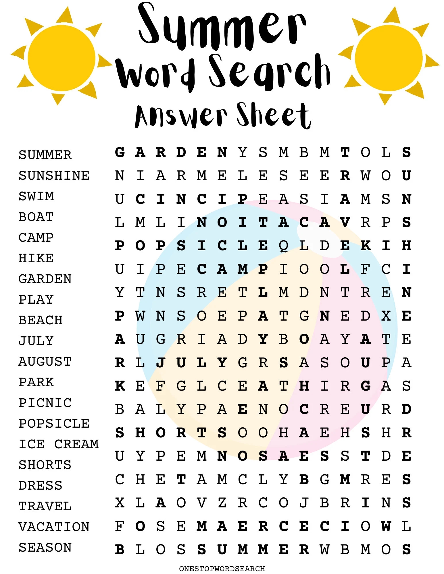 Summer Word Search Free Printable