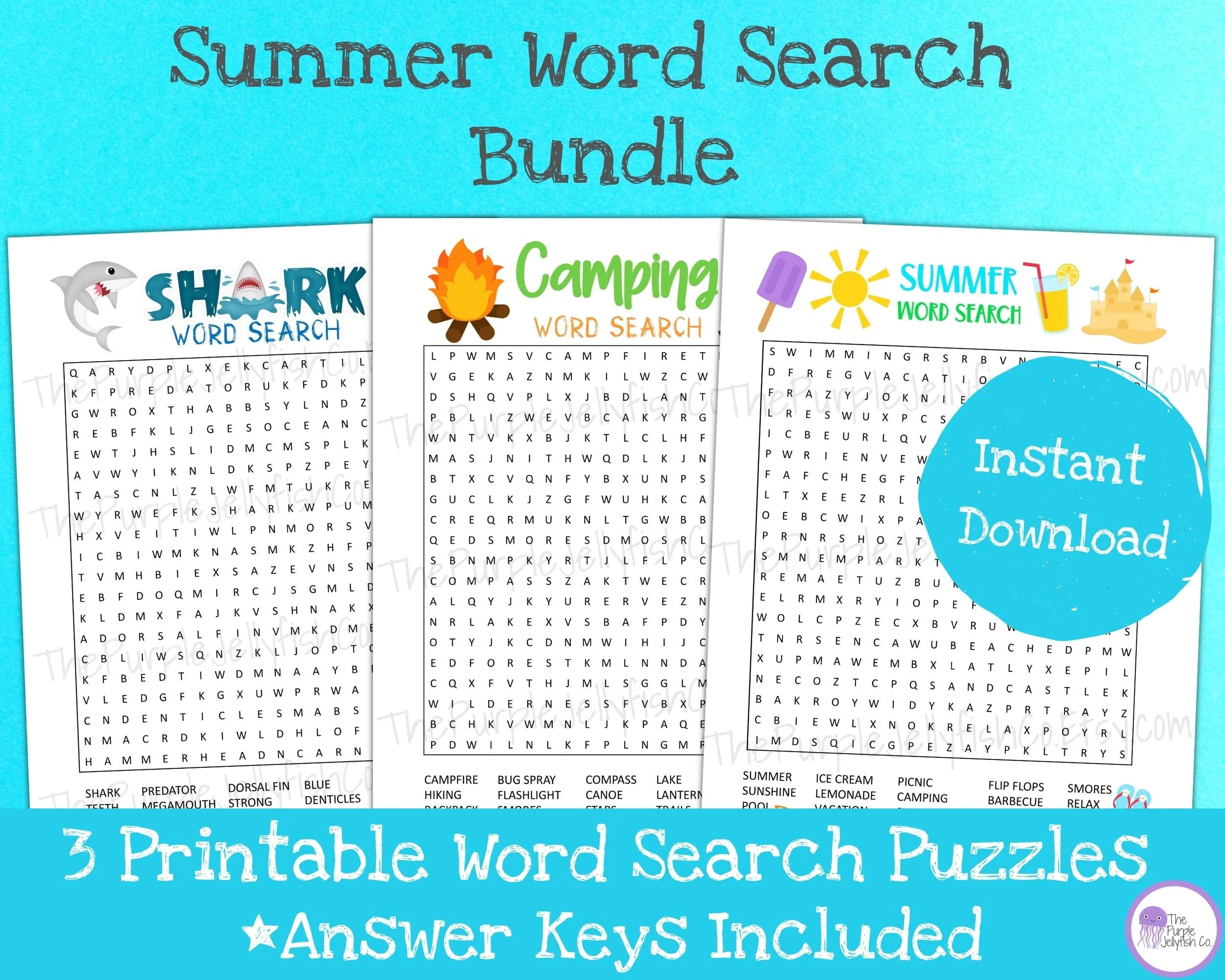 Summer Word Search Puzzles For Kids Teens Adults Printable Summer Activity Bundle Word Find Digital Download Summer Worksheets Word Games