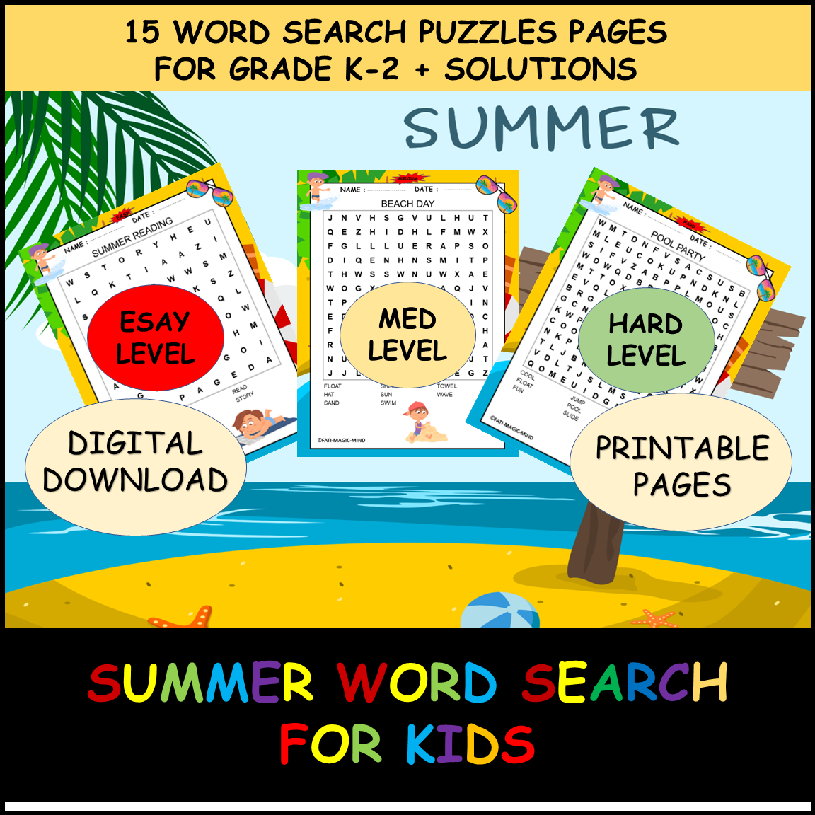 Summer Word Search Puzzles Grade K 2 15 Fun End Of Year Printable Pages Made By Teachers
