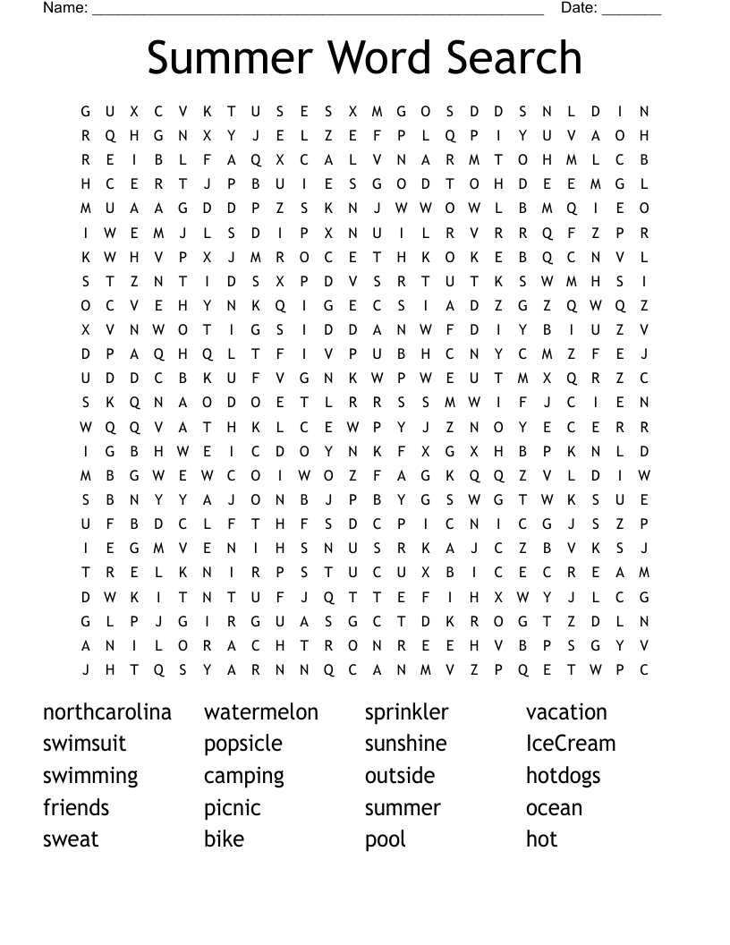 Summer Word Search WordMint