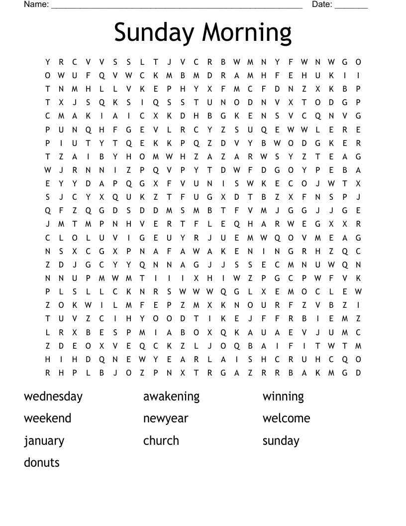 Sunday School Word Search Printable Free