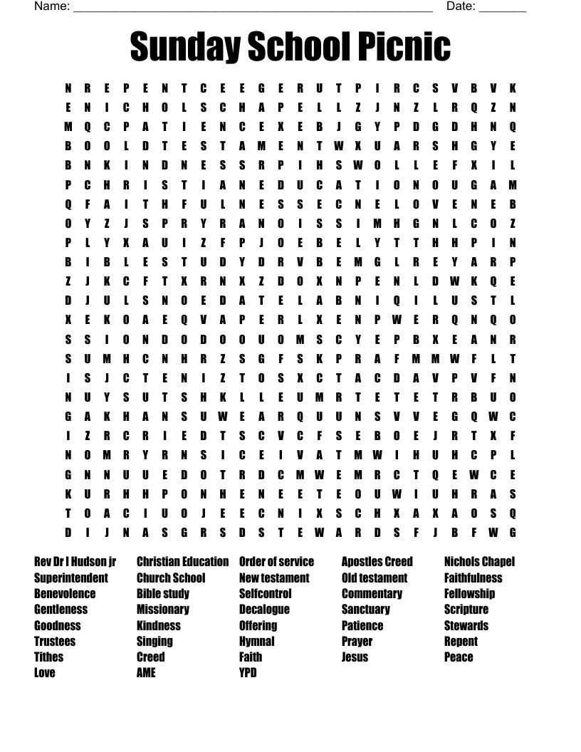 Sunday School Picnic Word Search WordMint