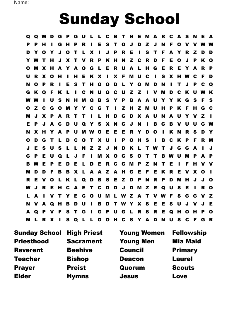 Sunday School Word Search WordMint