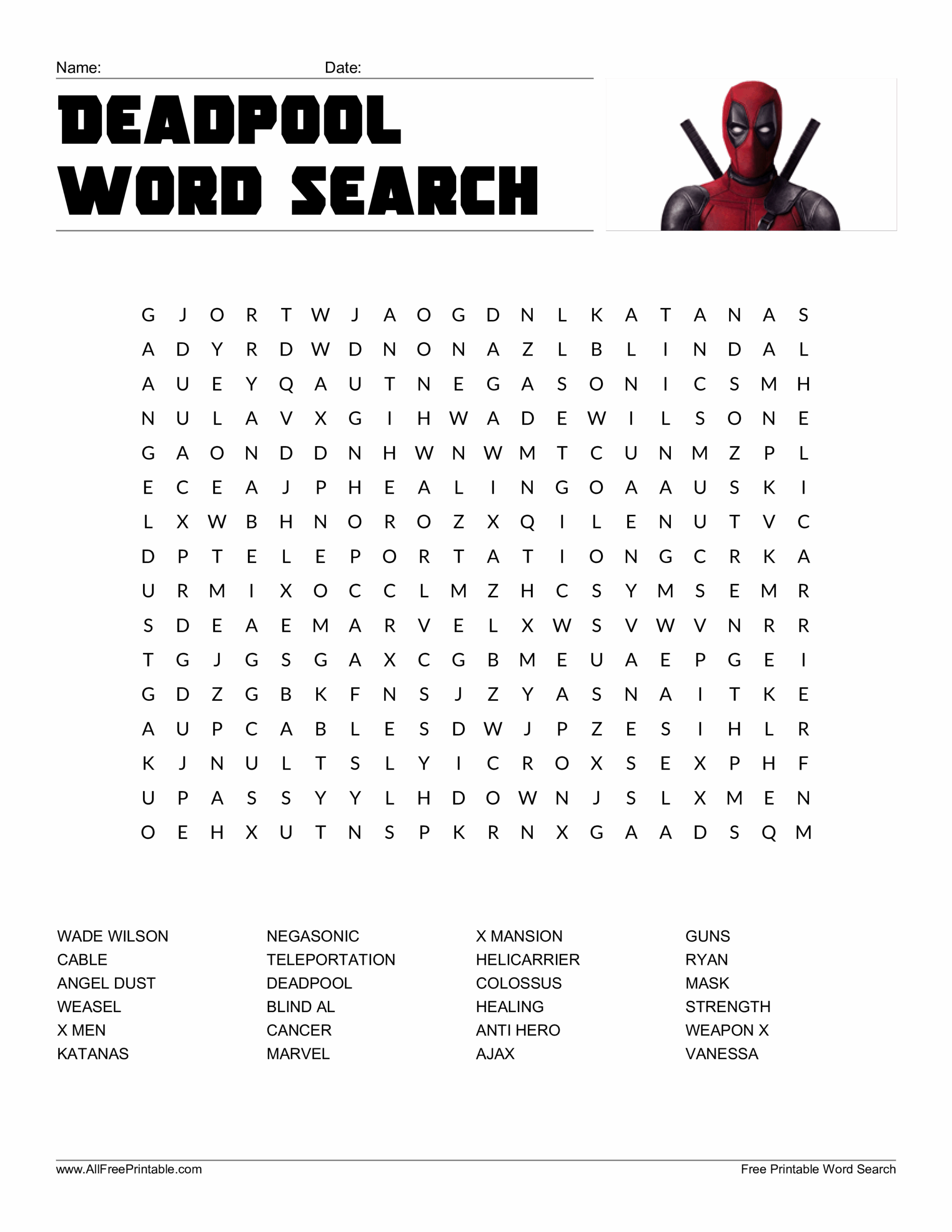 T l charger Gratuit Deadpool Word Search T l charger Gratuit Deadpool Word Search