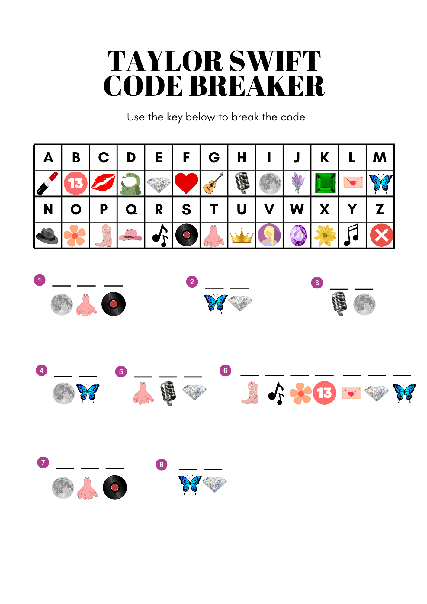 Taylor Swift Cryptogram Code Breakers Weeno Social Party Planning Made Easy